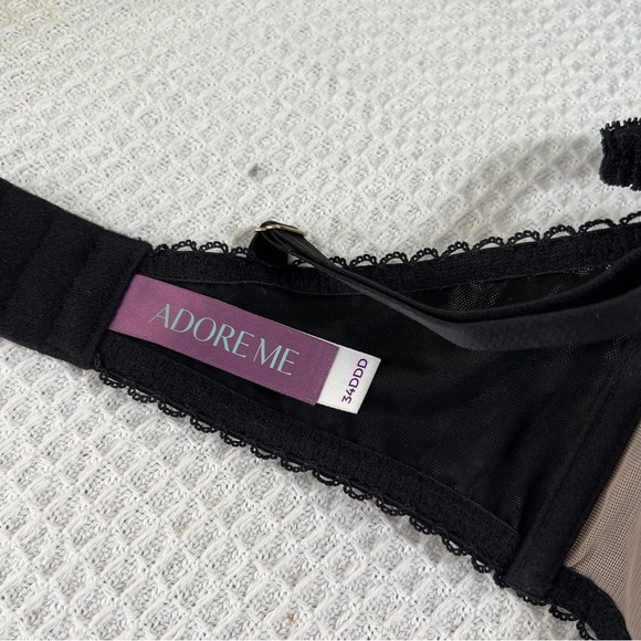 NEW Bebe Rexha x Adore Me Kimmy Push Up Balconette Bra Black Tan Nude Lace 34DDD - Picture 5 of 7